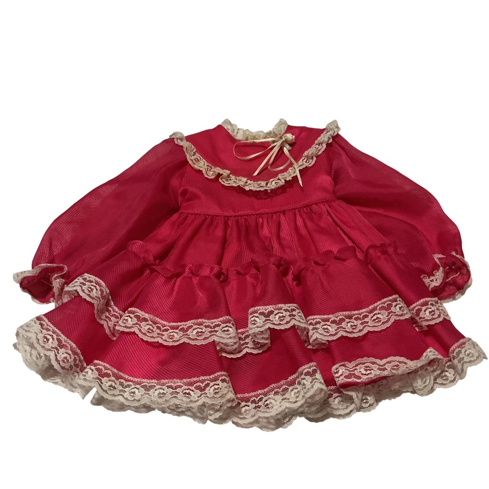 Vintage Martha's Miniatures Girls Size 2T Pageant Circle Dress Pink Lace Ruffles
